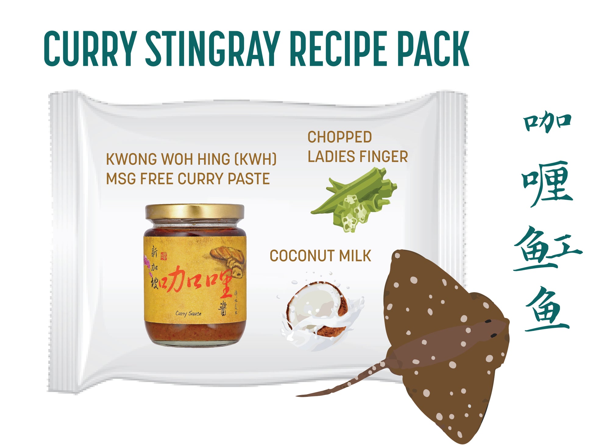 Dishthefish Kwong Woh Hing Curry Fish Head Recipe Pack chopped frozen Ocra ladies fingers coconut milk whole snapper head wild fish fresh fish seafood shellfish online delivery  curry stingray recipe bundle fuss free cooking