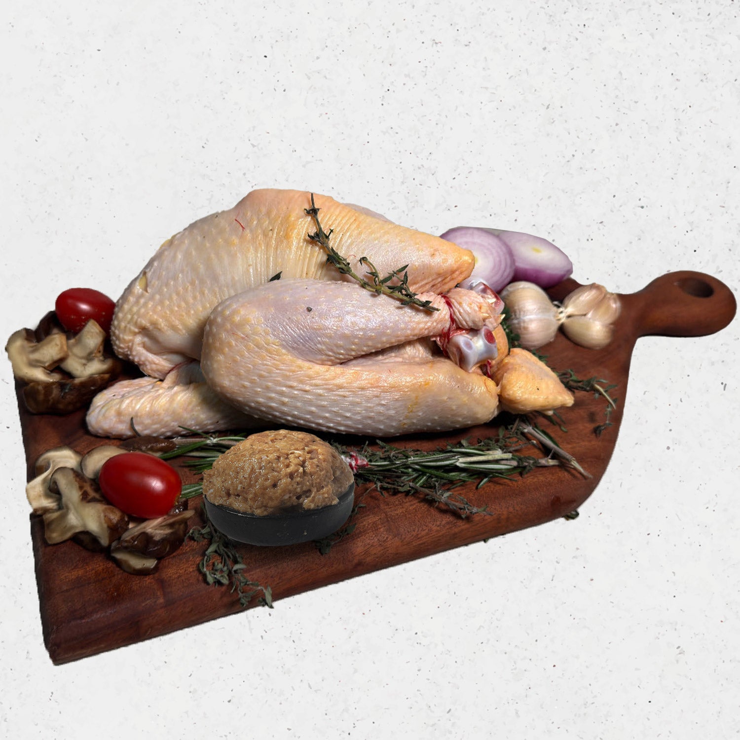 Assorted holiday dishes including a roasted turkey, ham, salmon, and other festive foods on a wooden table. Feast of the Two Kingdoms Christmas Bundle 8-10 Pax DishTheFish Wild Salmon Sockeye Lobster Tails Beef Chicken Ham Turkey Fish