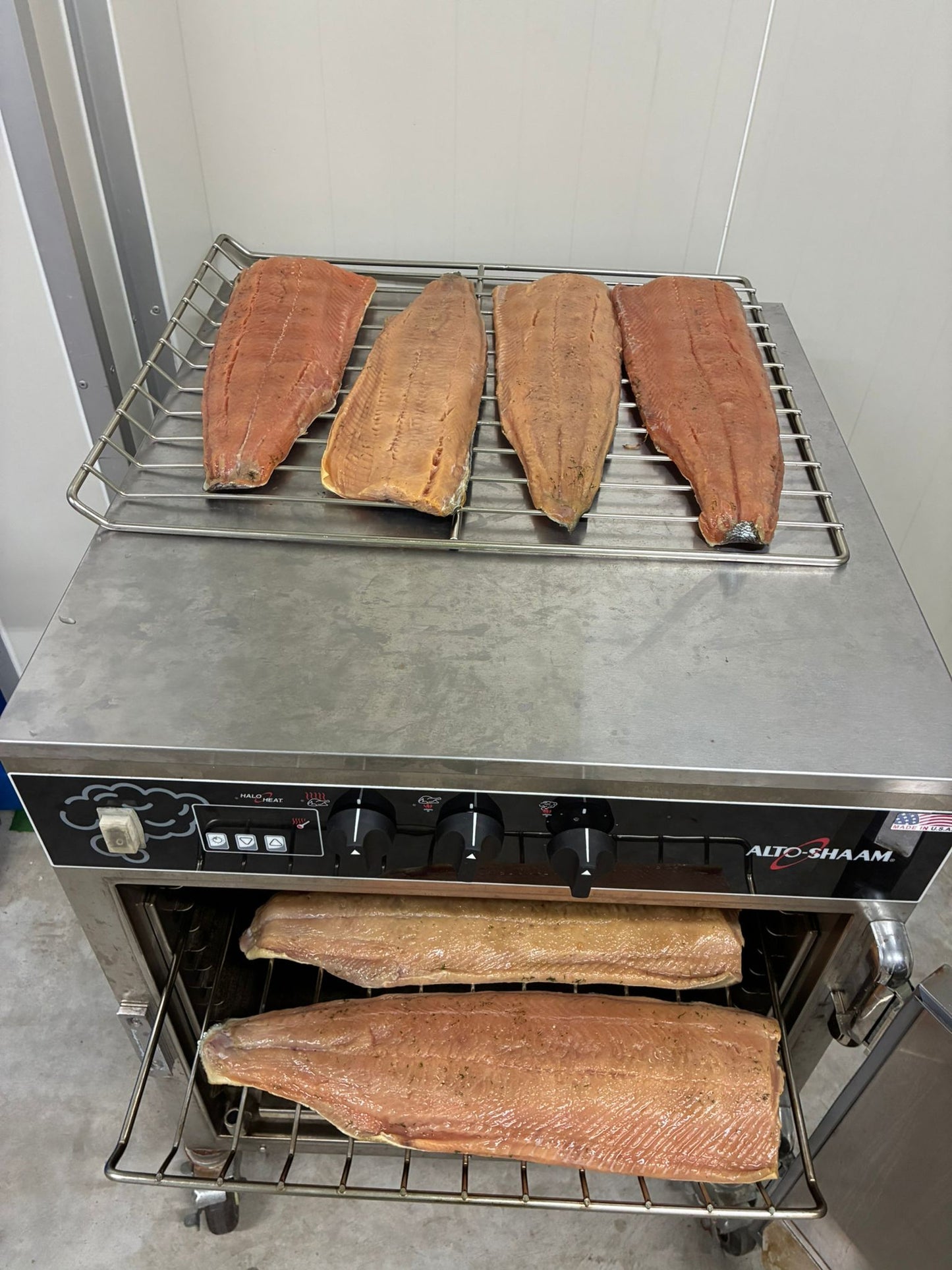 These images capture the full journey of wild keta salmon line‑caught from British Columbia and cold‑smoked naturally in Singapore by DishTheFish. From whole fresh salmon to fillets cured with dill, salt, and brown sugar, then smoked in commercial Alto‑Shaam ovens, each stage is shown clearly for accessibility. The alt text highlights Singapore as the processing location and emphasizes keywords like wild keta salmon, cold smoked, fresh dill, and DishTheFish Singapore, ensuring the visuals