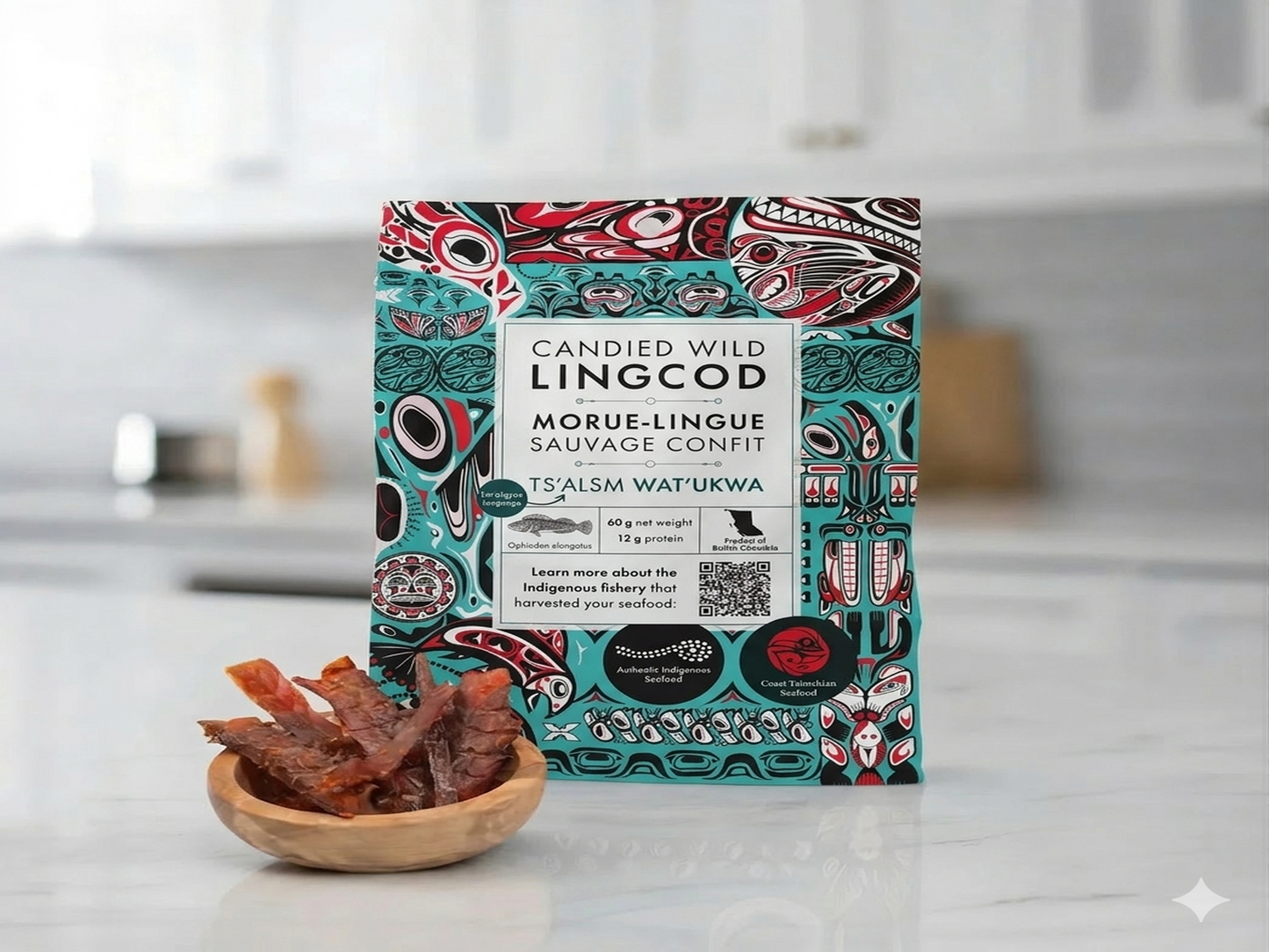 Dish The Fish Singapore fatty, savoury, smoky and sweet Boneless, great sized strips high protein snack Ethically and sustainably harvested with wild, hook and line caught King (Chinook) salmon from British Columbia, Canada.   The King (Chinook) salmon is known to be the biggest and fattest among all wild Pacific salmon. Nutritionally, the King salmon is a rich source of high-quality protein and contains vitamins A, B12 and D, as well as niacin and thiamine.  Ling Cod