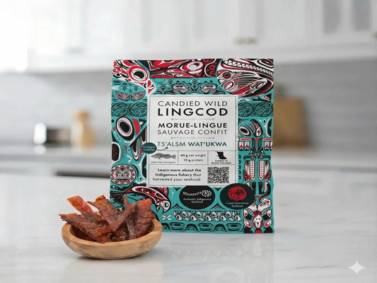 Dish The Fish Singapore fatty, savoury, smoky and sweet Boneless, great sized strips high protein snack Ethically and sustainably harvested with wild, hook and line caught King (Chinook) salmon from British Columbia, Canada.   The King (Chinook) salmon is known to be the biggest and fattest among all wild Pacific salmon. Nutritionally, the King salmon is a rich source of high-quality protein and contains vitamins A, B12 and D, as well as niacin and thiamine.  Ling Cod