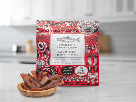 Dish The Fish Singapore fatty, savoury, smoky and sweet Boneless, great sized strips high protein snack Ethically and sustainably harvested with wild, hook and line caught King (Chinook) salmon from British Columbia, Canada.   The King (Chinook) salmon is known to be the biggest and fattest among all wild Pacific salmon. Nutritionally, the King salmon is a rich source of high-quality protein and contains vitamins A, B12 and D, as well as niacin and thiamine.  