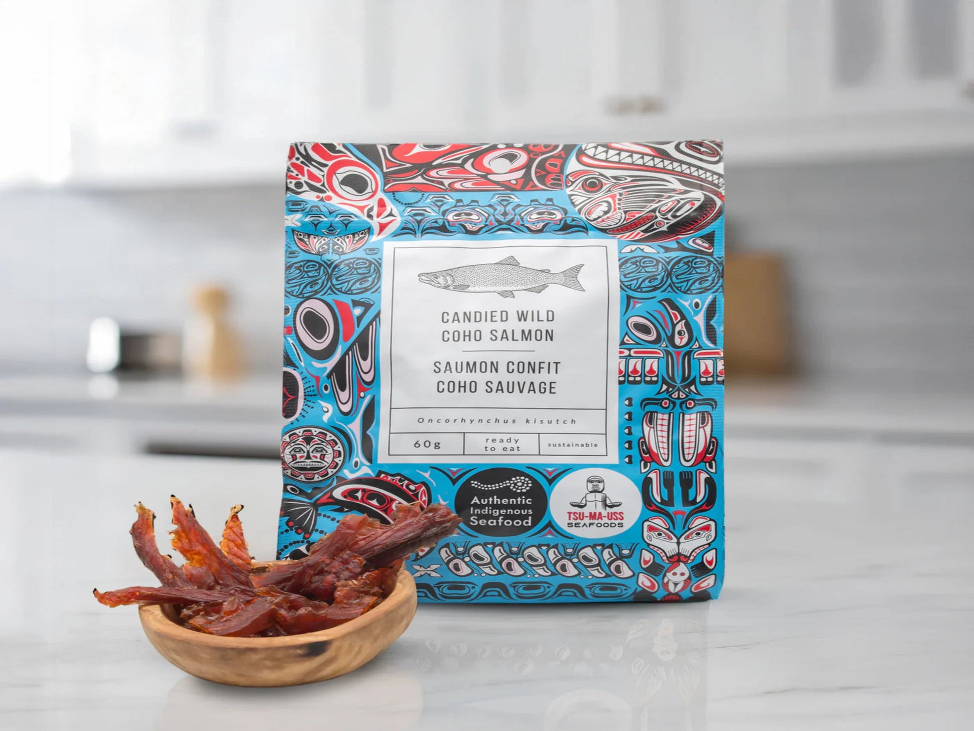 Dish The Fish Singapore fatty, savoury, smoky and sweet Boneless, great sized strips high protein snack Ethically and sustainably harvested with wild, hook and line caught King (Chinook) salmon from British Columbia, Canada.   The King (Chinook) salmon is known to be the biggest and fattest among all wild Pacific salmon. Nutritionally, the King salmon is a rich source of high-quality protein and contains vitamins A, B12 and D, as well as niacin and thiamine.  Coho Salmon